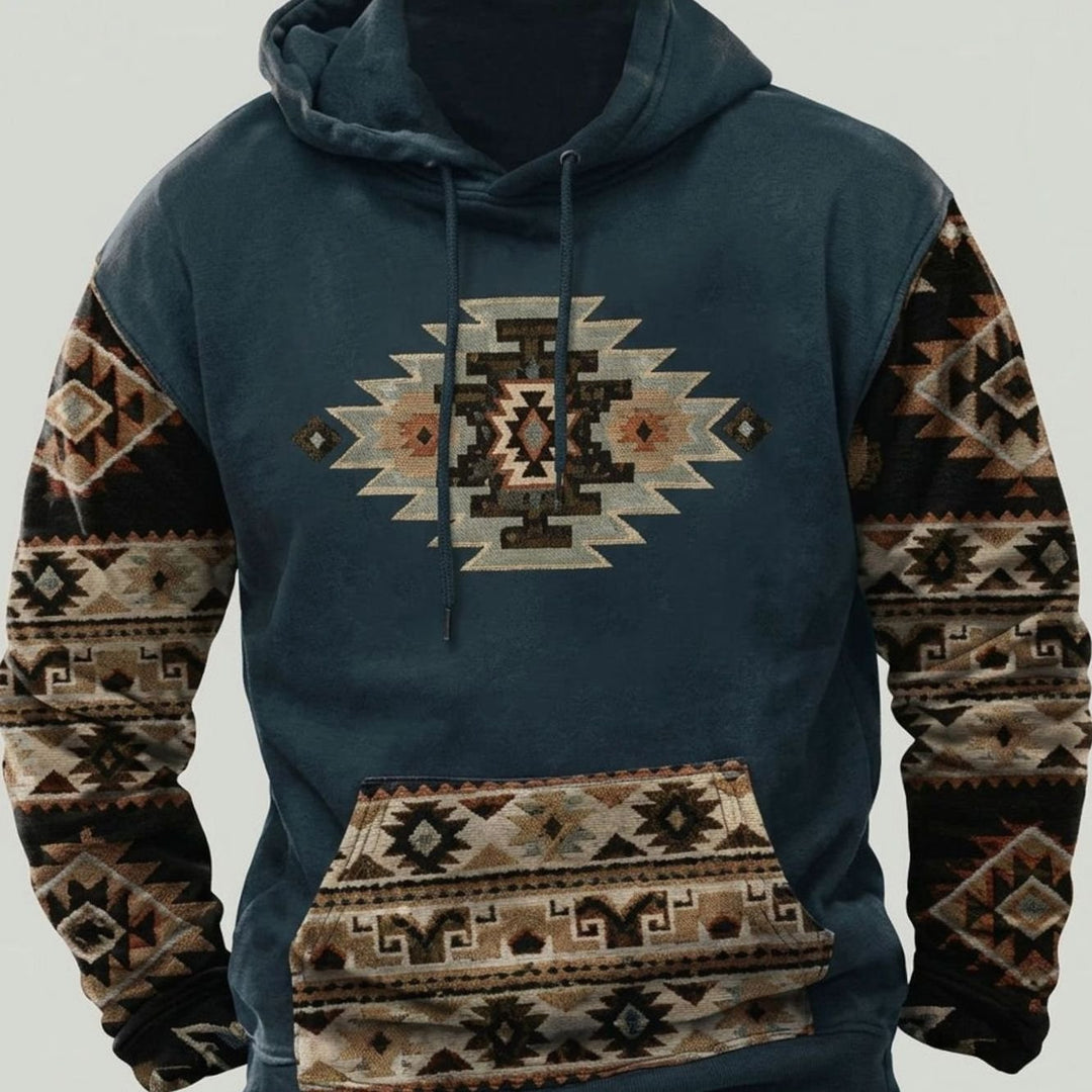 Herren Oversized Kapuzenpullover mit Tribal-Muster-Detail Vintage-Hoodie - Dunkelgrün