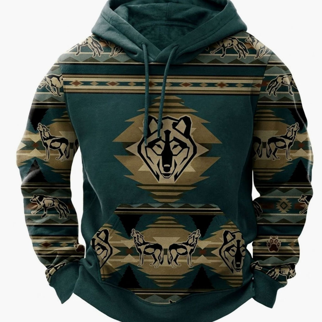Herren Oversized Kapuzenpullover mit Tribal-Muster-Detail Vintage-Hoodie - Hellgrau