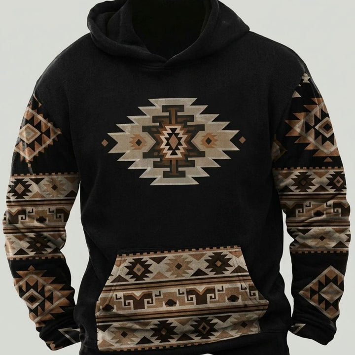 Herren Oversized Kapuzenpullover mit Tribal-Muster-Detail Vintage-Hoodie - Schwarz
