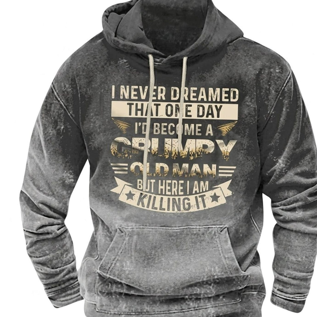 Herren Oversized Kapuzenpullover mit Tribal-Muster-Detail Vintage-Hoodie - Grau