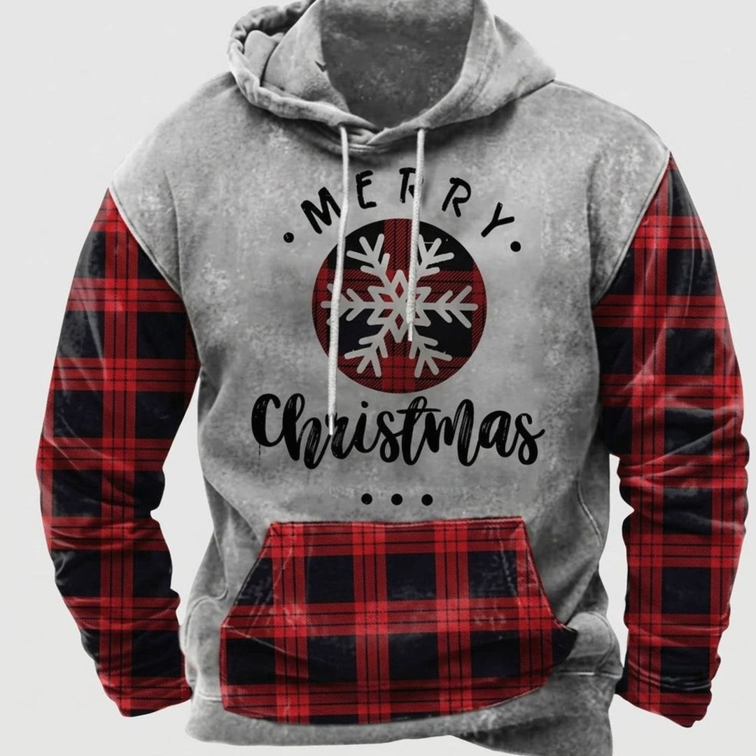 Herren Oversized Kapuzenpullover mit Tribal-Muster-Detail Vintage-Hoodie - Rot kariert