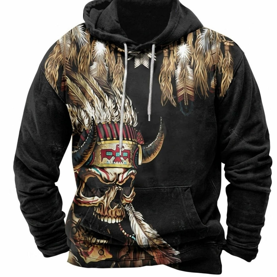 Herren Oversized Kapuzenpullover mit Tribal-Muster-Detail Vintage-Hoodie - Schwarz Gold