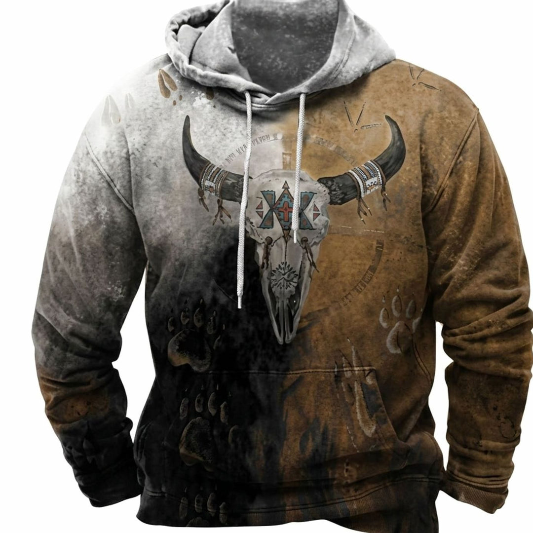 Herren Oversized Kapuzenpullover mit Tribal-Muster-Detail Vintage-Hoodie - Braun Schwarz