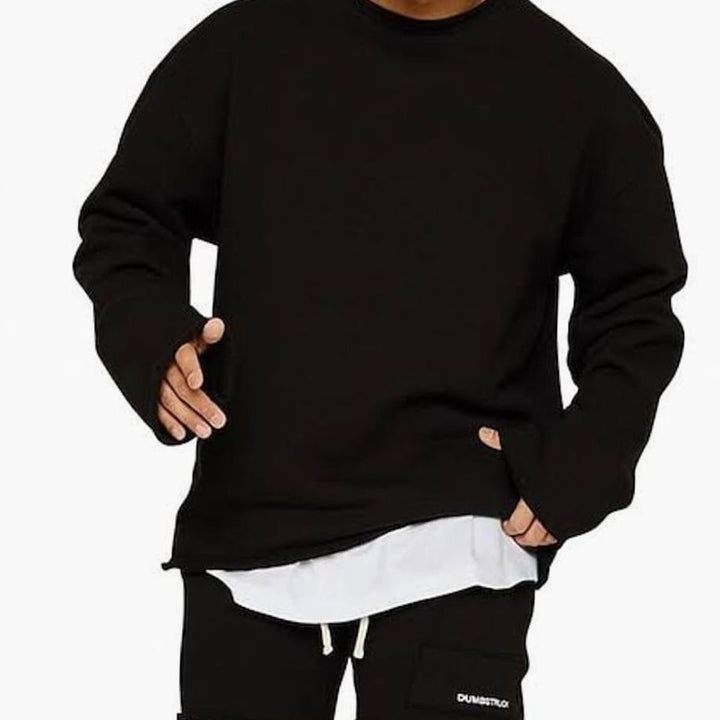 Herren Oversized Rundhals Pullover Lounge-Sweatshirt - Schwarz