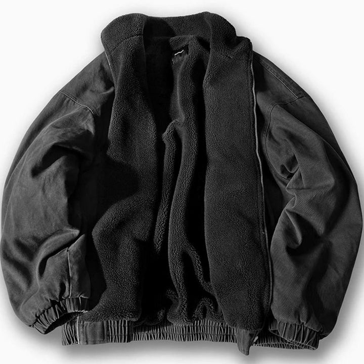 Herren Oversized Winterjacke mit Reißverschluss Fleece-Kragen Bomberjacke - Grau