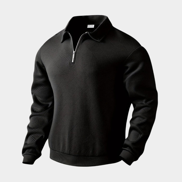Herren Polo-Sweatshirt mit halbem Reißverschluss Freizeitshirt - Schwarz