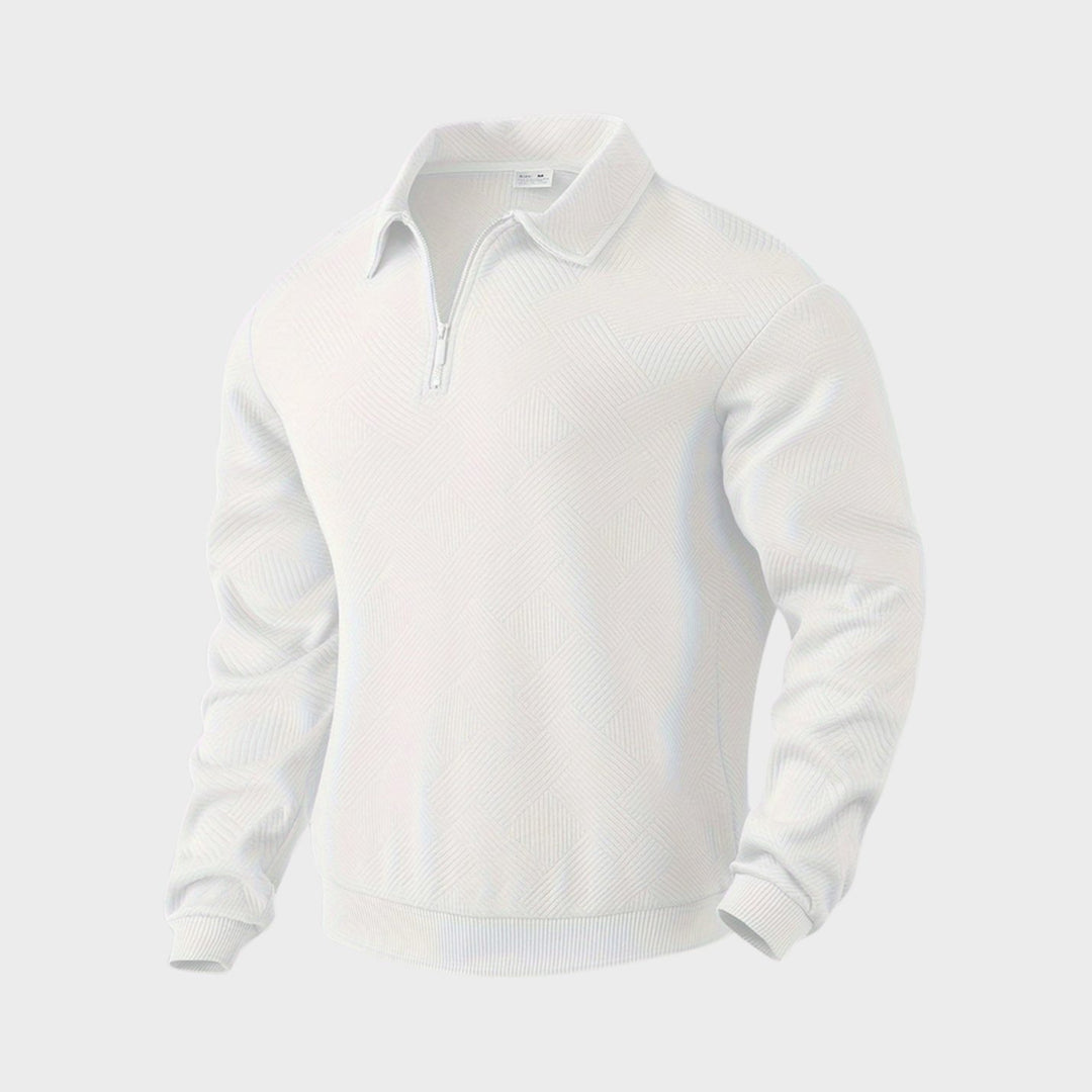 Herren Polo-Sweatshirt mit halbem Reißverschluss Freizeitshirt - Weiß