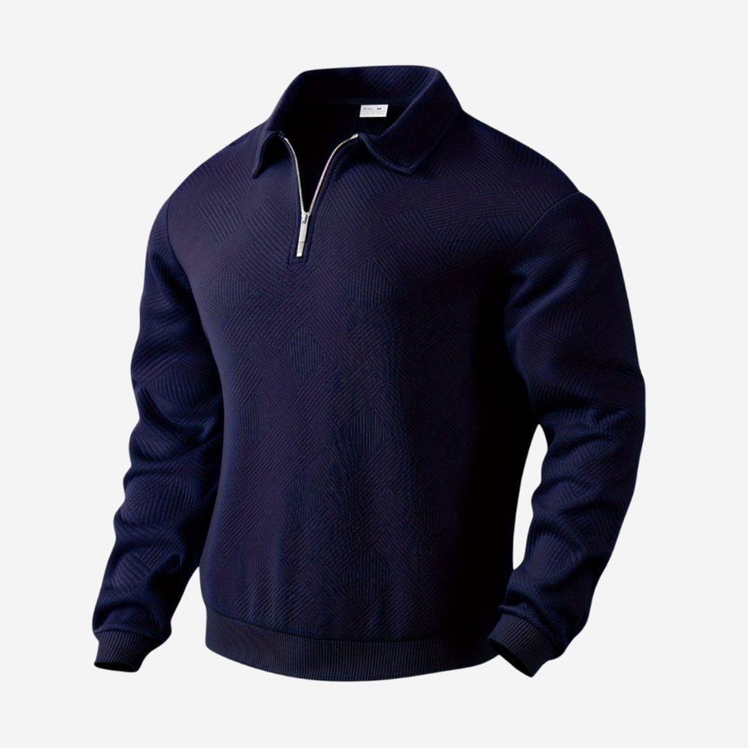 Herren Polo-Sweatshirt mit halbem Reißverschluss Freizeitshirt - Marineblau
