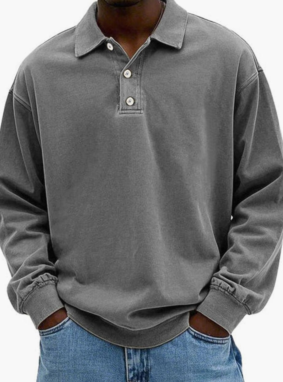 Herren Polo-Sweatshirt mit langen Ärmeln Lässige Knopfleiste - Grau