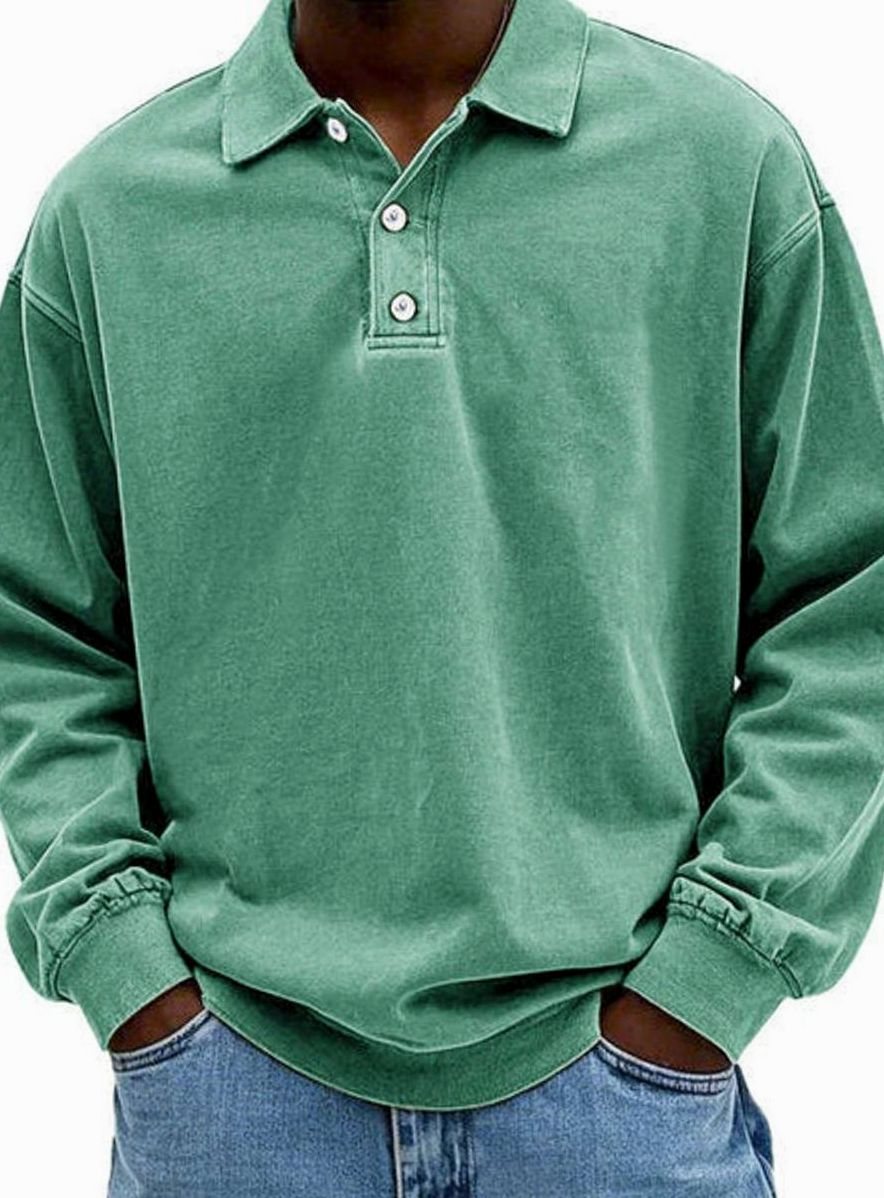 Herren Polo-Sweatshirt mit langen Ärmeln Lässige Knopfleiste - Grün