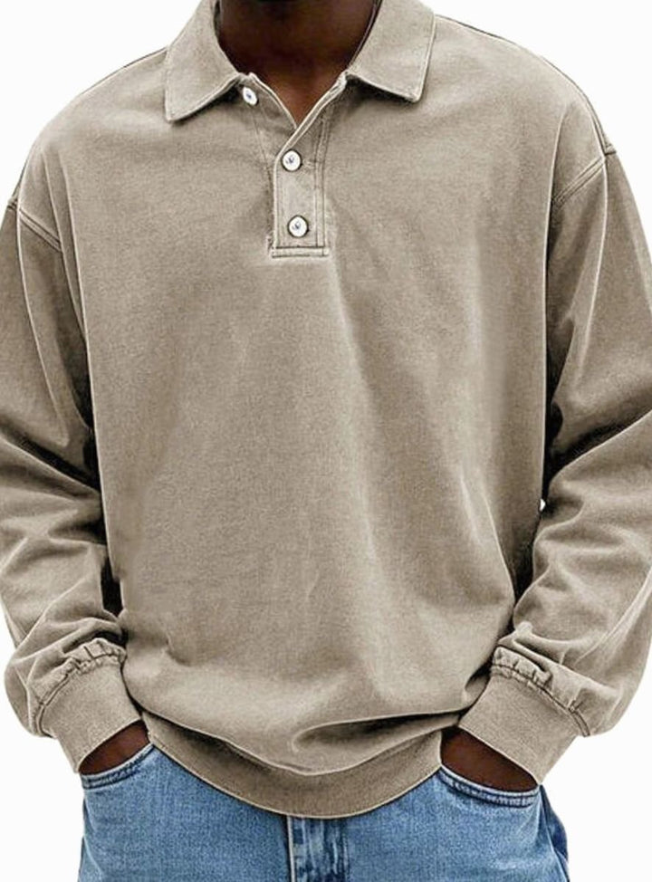Herren Polo-Sweatshirt mit langen Ärmeln Lässige Knopfleiste - Khaki