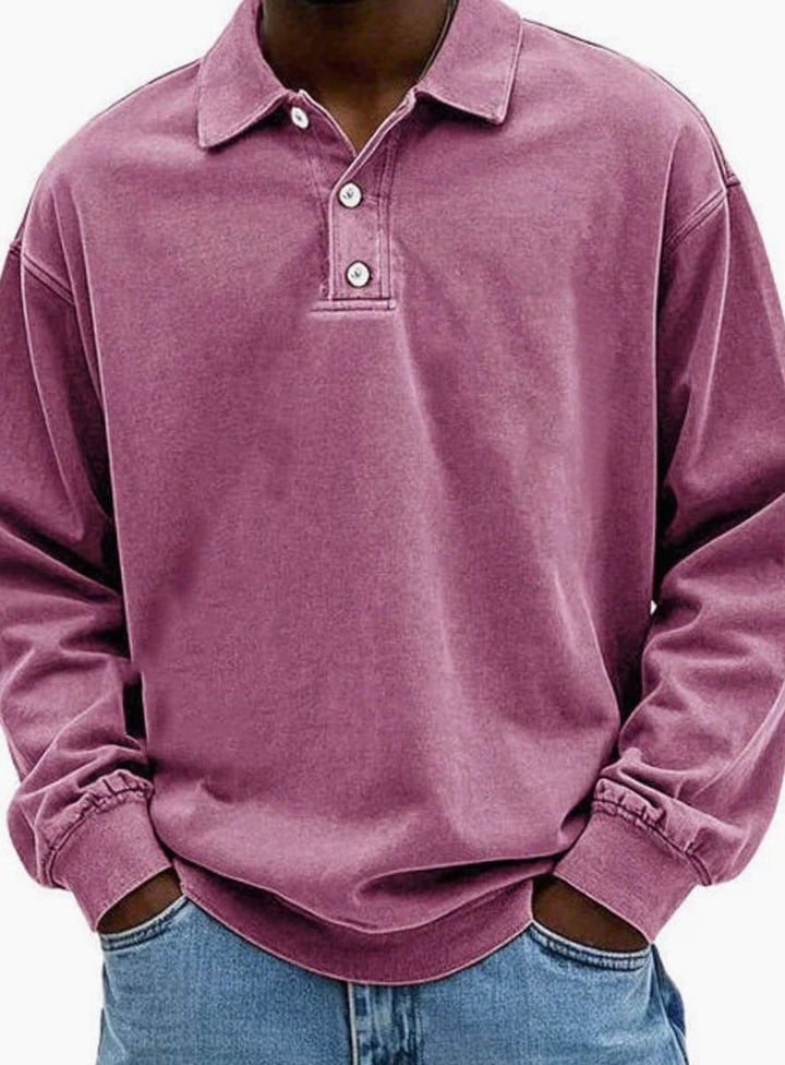 Herren Polo-Sweatshirt mit langen Ärmeln Lässige Knopfleiste - Rosa