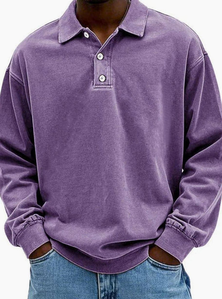 Herren Polo-Sweatshirt mit langen Ärmeln Lässige Knopfleiste - Lila