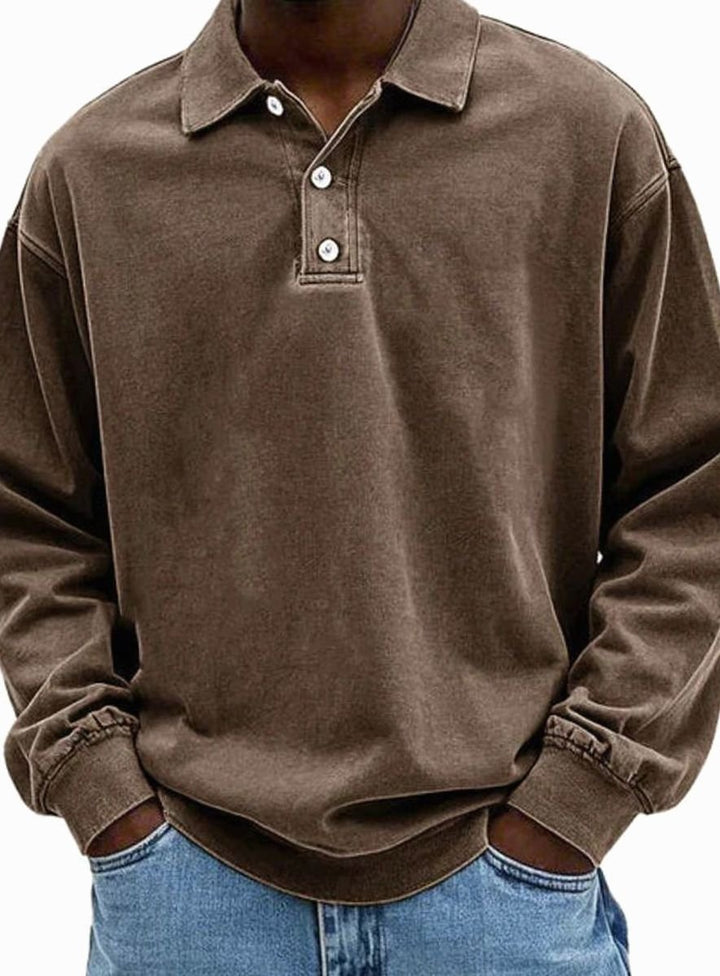 Herren Polo-Sweatshirt mit langen Ärmeln Lässige Knopfleiste - Braun