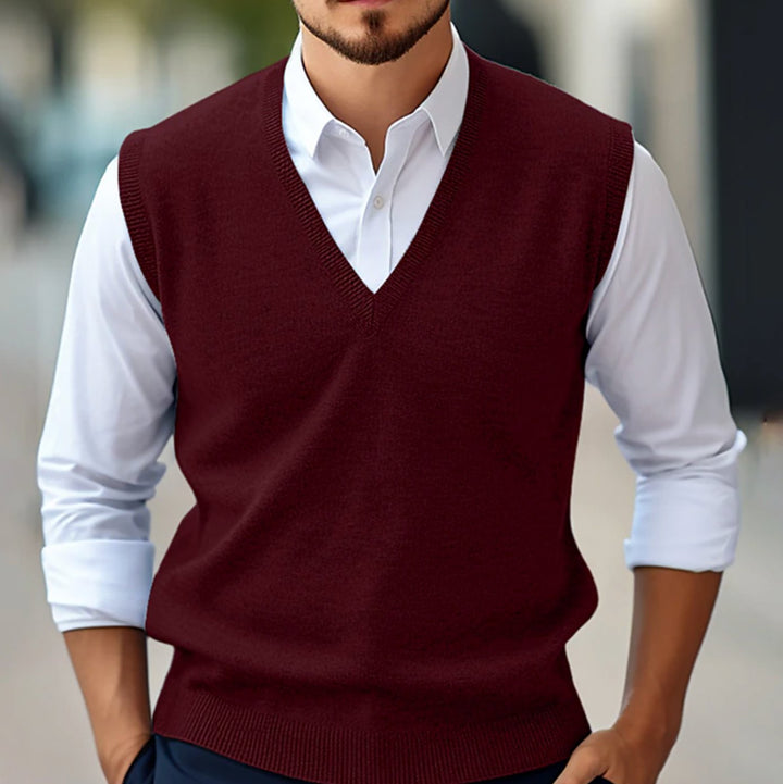 Herren Ärmellose Strickweste mit V-Ausschnitt Slim-Fit - Rot
