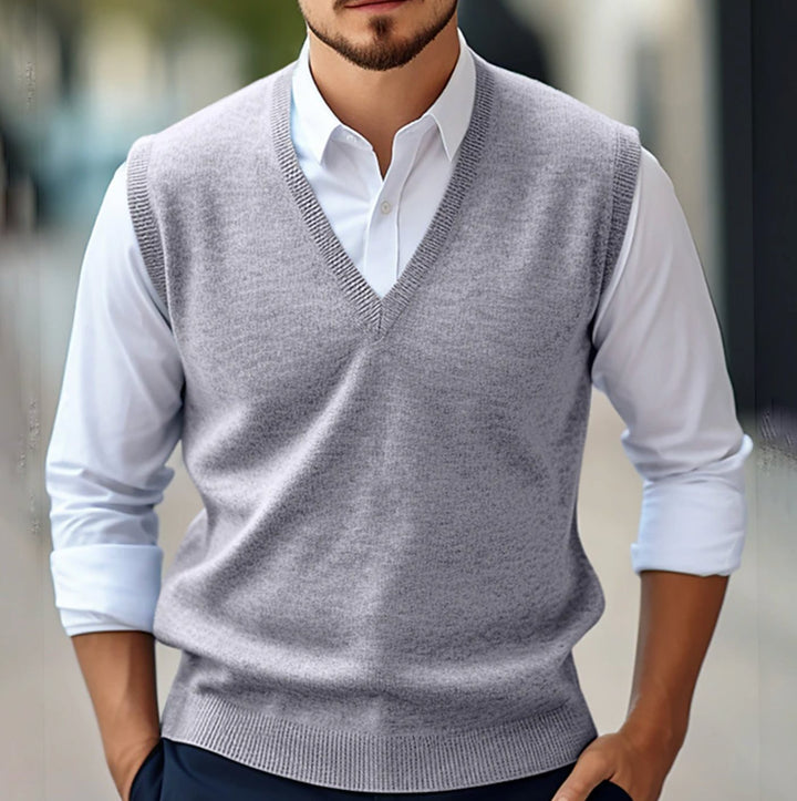 Herren Ärmellose Strickweste mit V-Ausschnitt Slim-Fit - Grau