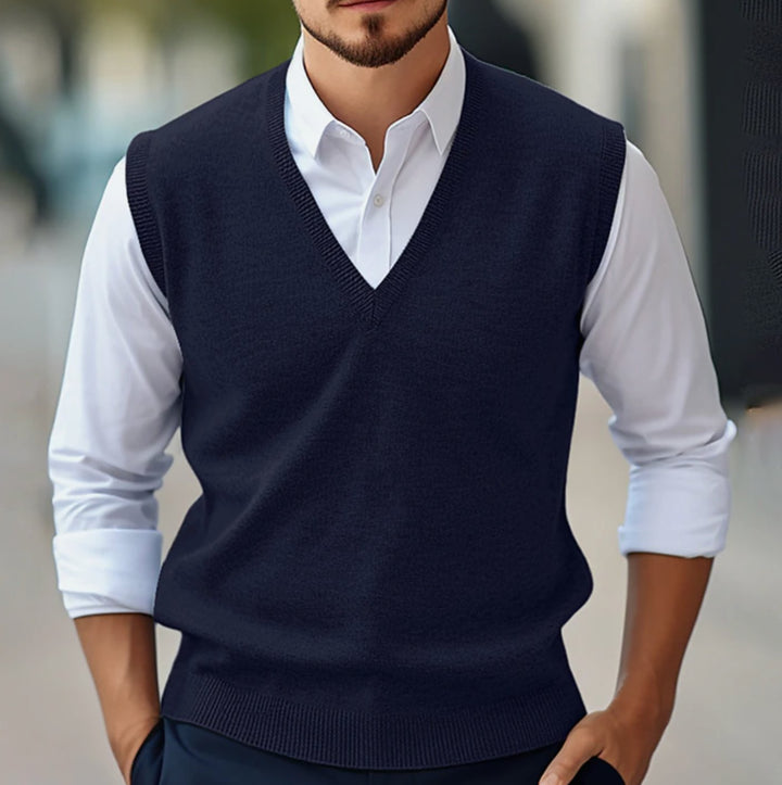 Herren Ärmellose Strickweste mit V-Ausschnitt Slim-Fit - Blau