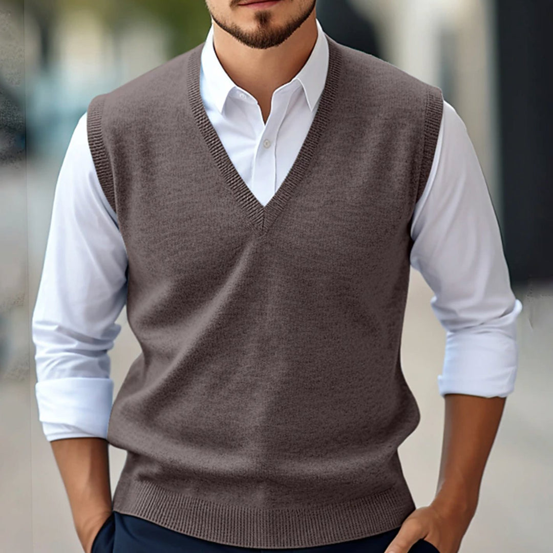 Herren Ärmellose Strickweste mit V-Ausschnitt Slim-Fit - Braun