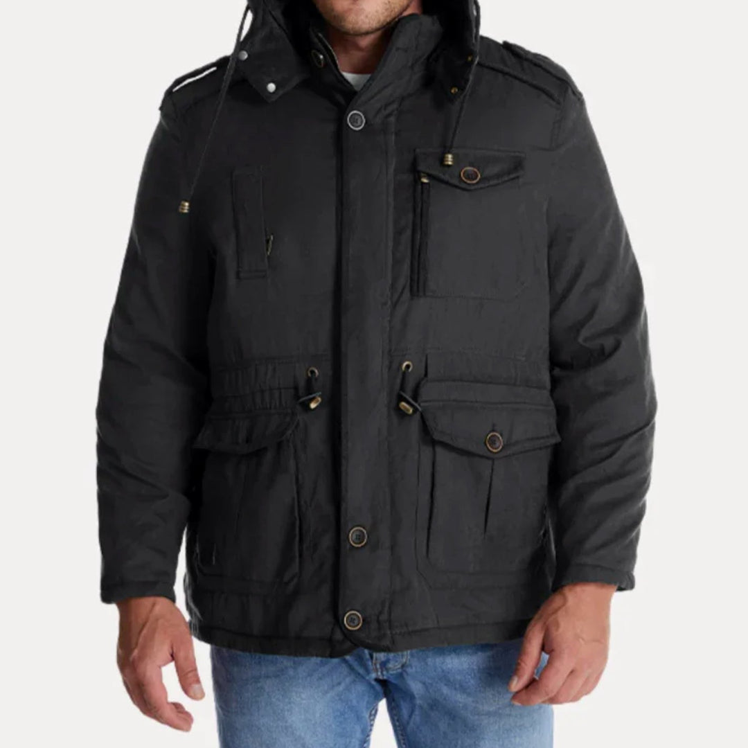 Herren Robuste Winterjacke mit Fleece-Futter Kapuze Mehrtaschen
