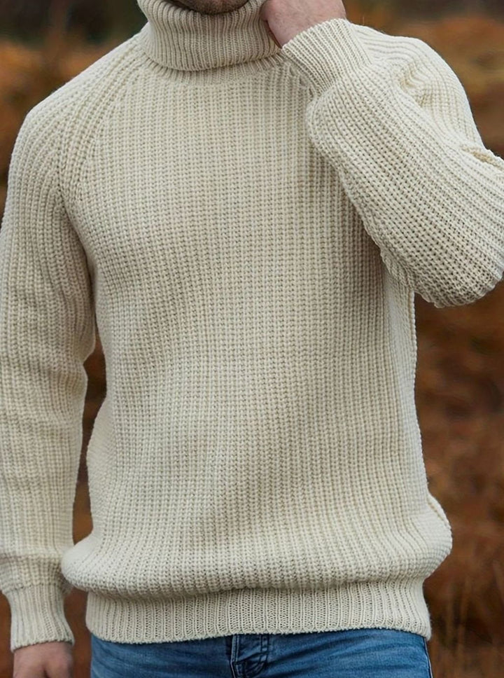 Herren Rollkragen-Strickpullover für den Winter in klassischer Rippstruktur - Beige