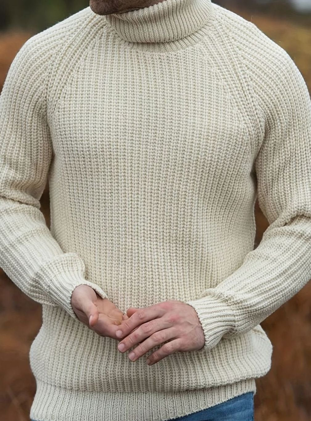 Herren Rollkragen-Strickpullover für den Winter in klassischer Rippstruktur