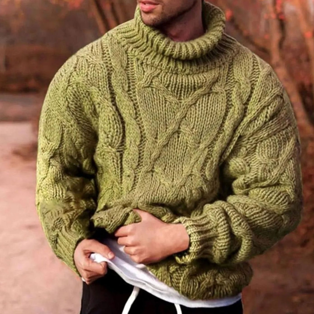 Herren Rollkragen Zopfstrick Pullover für den Winter - Grün