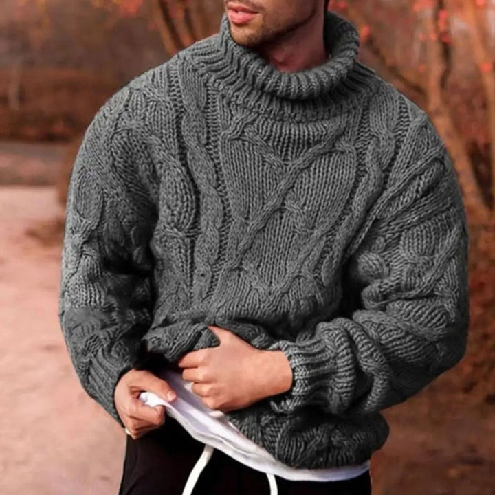 Herren Rollkragen Zopfstrick Pullover für den Winter - Grau