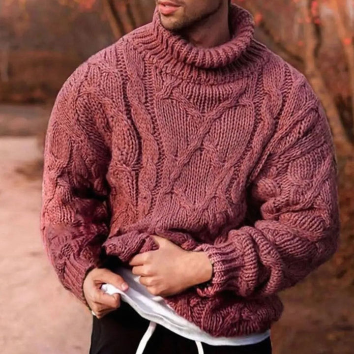 Herren Rollkragen Zopfstrick Pullover für den Winter - Rot