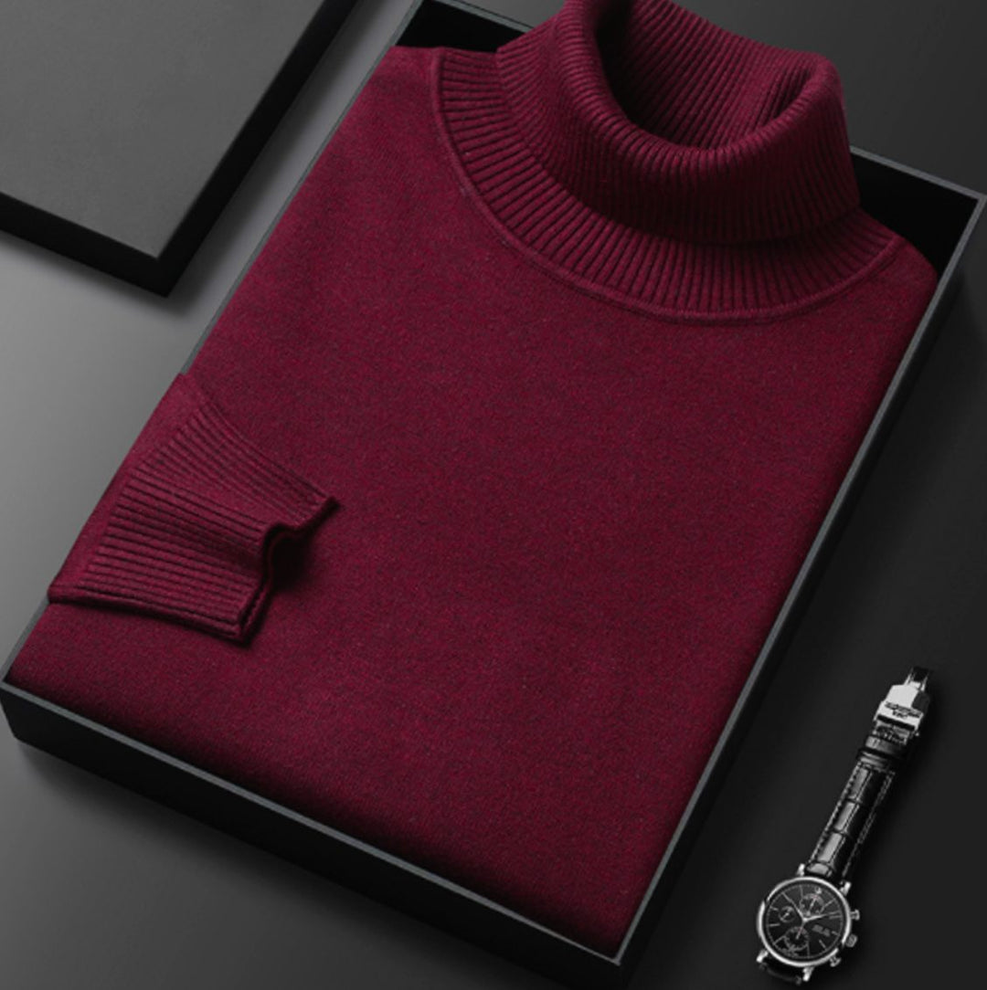 Herren Rollkragenpullover Lässiger Strickpullover für den Frühling - Bordeaux