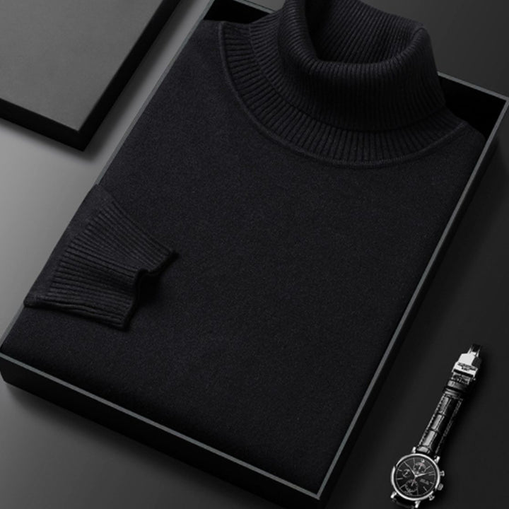 Herren Rollkragenpullover Lässiger Strickpullover für den Frühling - Schwarz