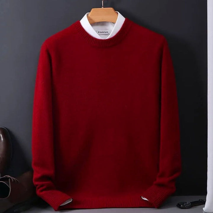 Herren Rundhals-Strickpullover mit langen Ärmeln weicher Freizeitpulli - Rot