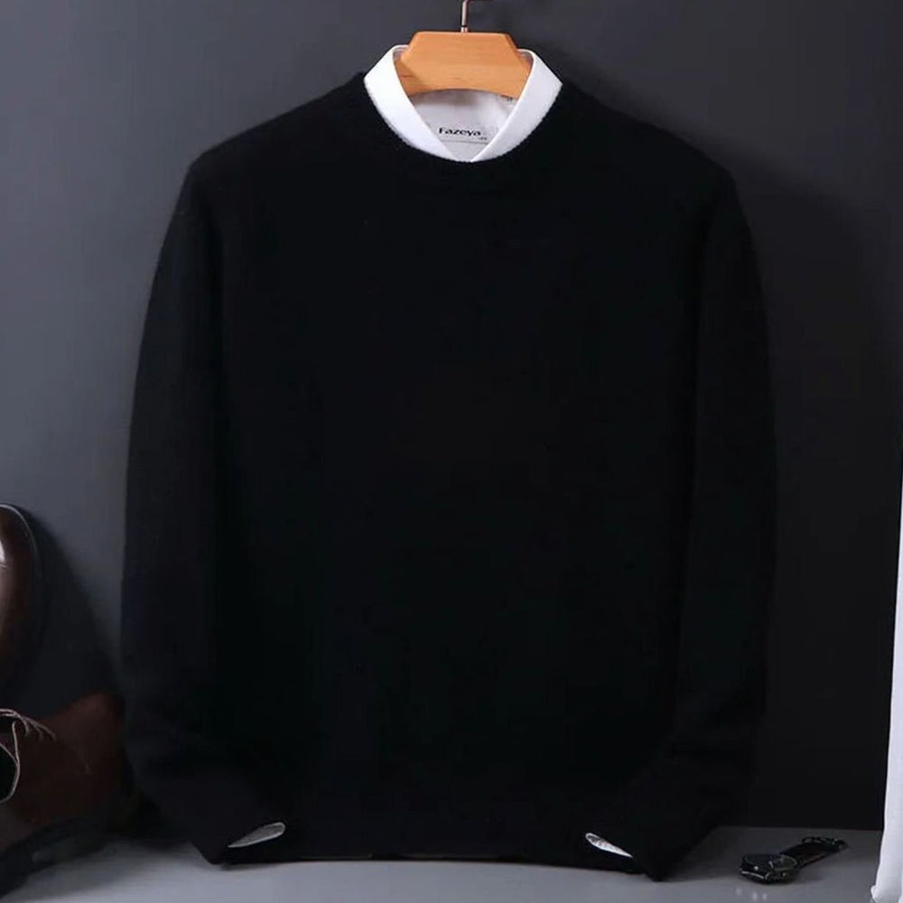 Herren Rundhals-Strickpullover mit langen Ärmeln weicher Freizeitpulli - Schwarz