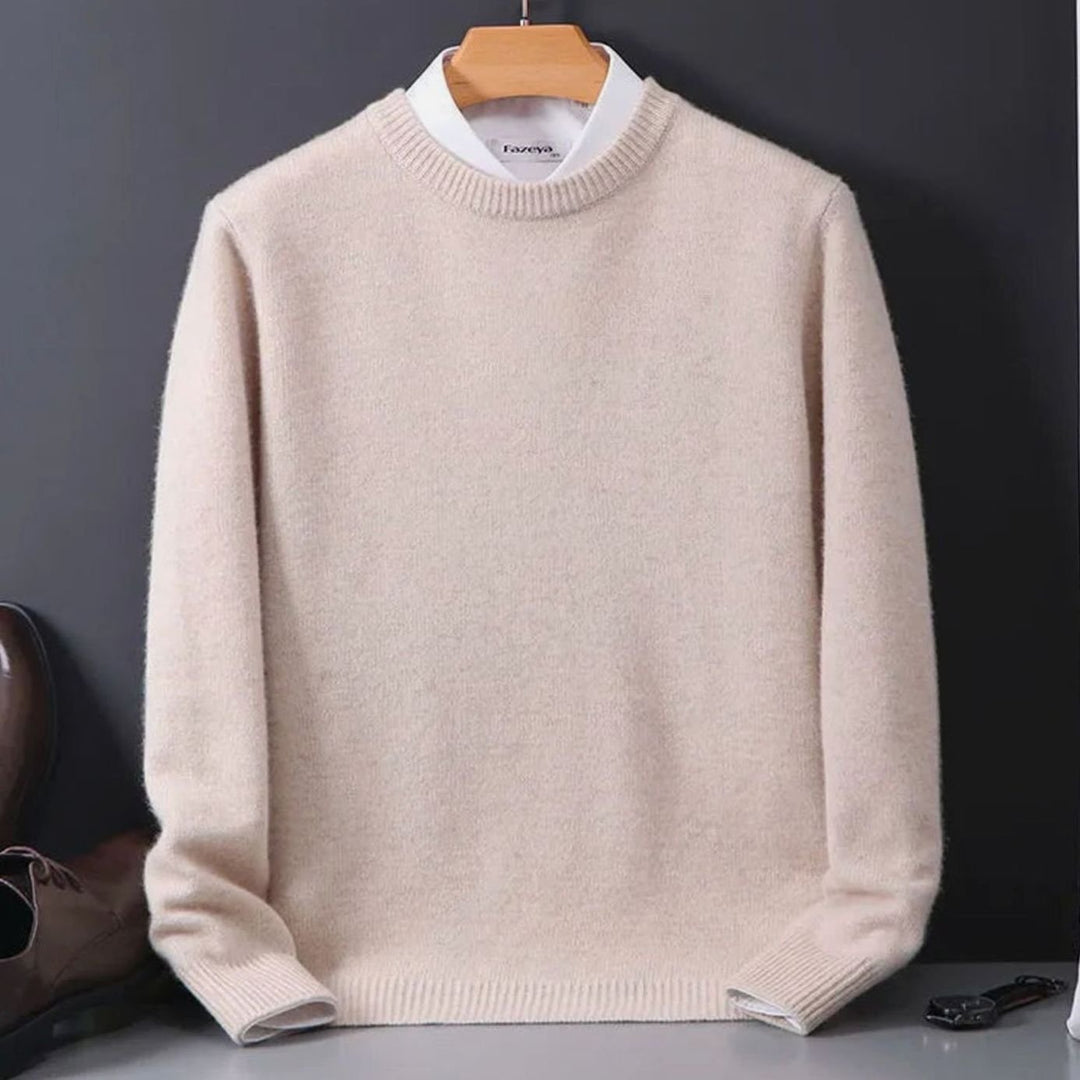 Herren Rundhals-Strickpullover mit langen Ärmeln weicher Freizeitpulli - Beige