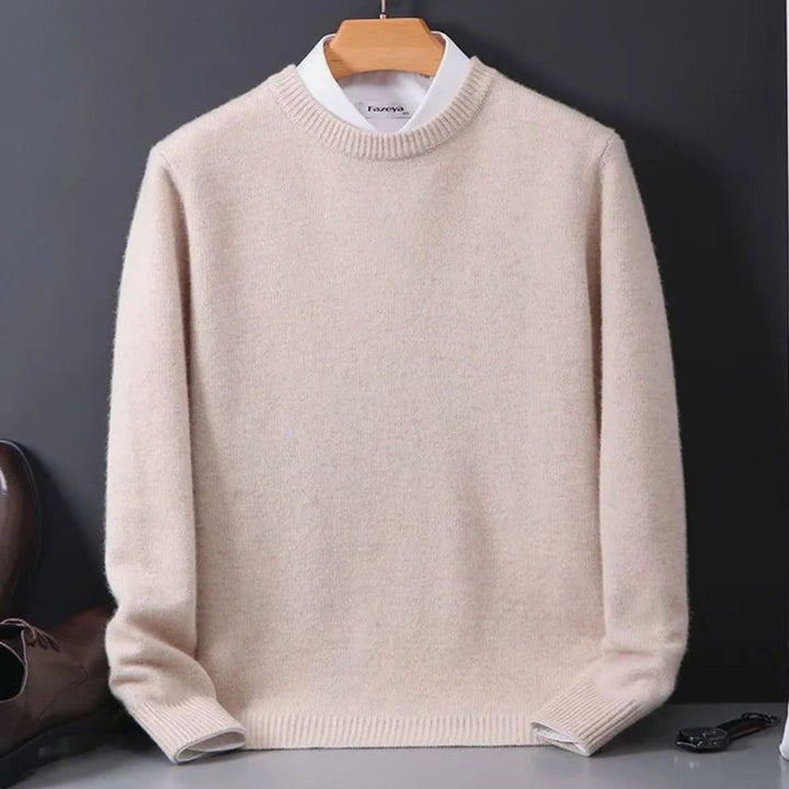 Herren Rundhals-Strickpullover mit langen Ärmeln weicher Freizeitpulli - Beige