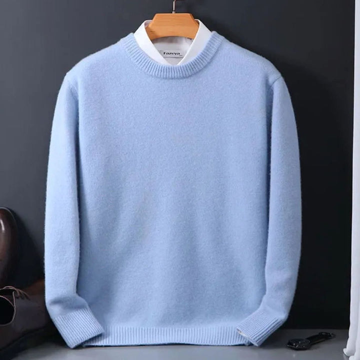 Herren Rundhals-Strickpullover mit langen Ärmeln weicher Freizeitpulli - Hellblau