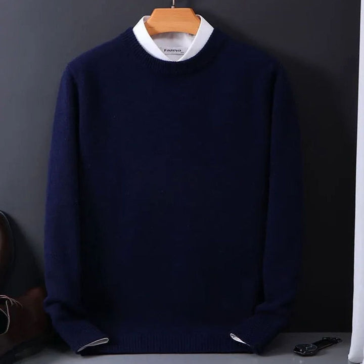 Herren Rundhals-Strickpullover mit langen Ärmeln weicher Freizeitpulli - Marineblau