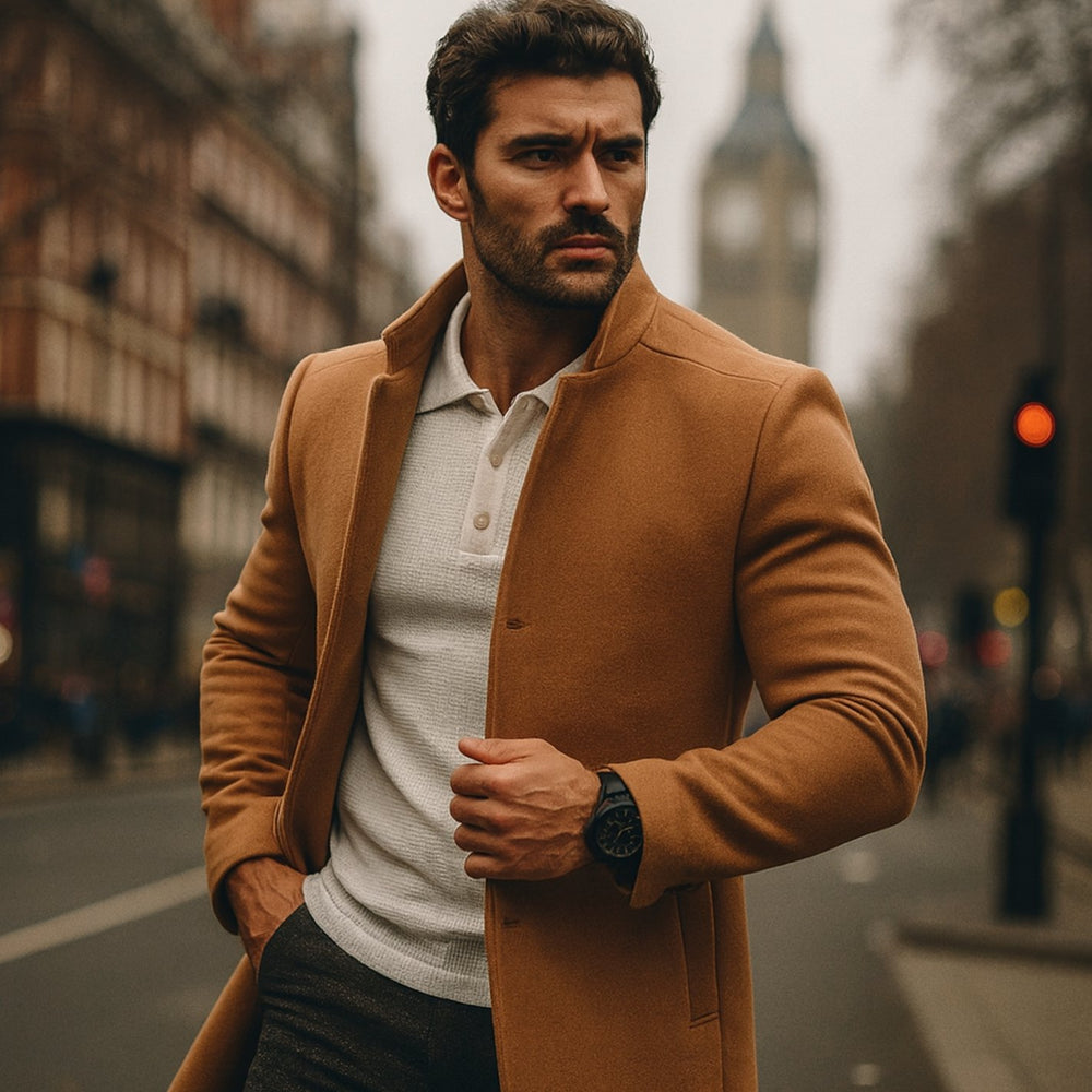 Herren Schlanker Casual Mantel Frühjahr Minimalistischer Stehkragen