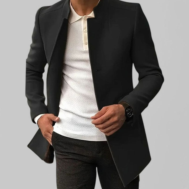 Herren Schlanker Casual Mantel Frühjahr Minimalistischer Stehkragen - Schwarz