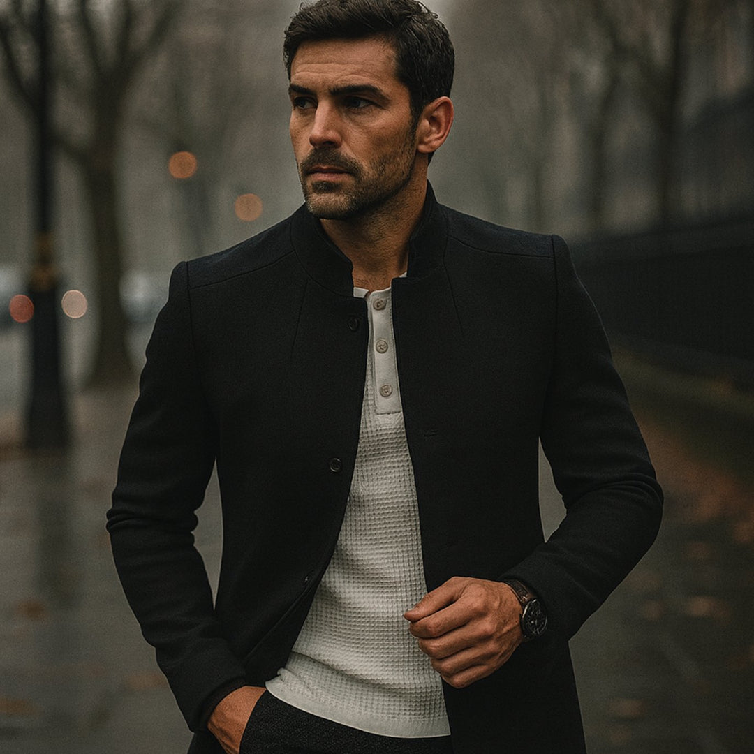 Herren Schlanker Casual Mantel Frühjahr Minimalistischer Stehkragen