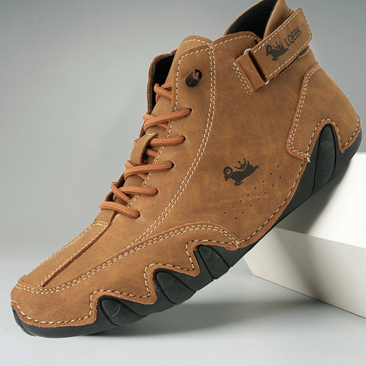 Herren Schnürstiefeletten Leder breite Passform rutschfeste Sohle - Braun