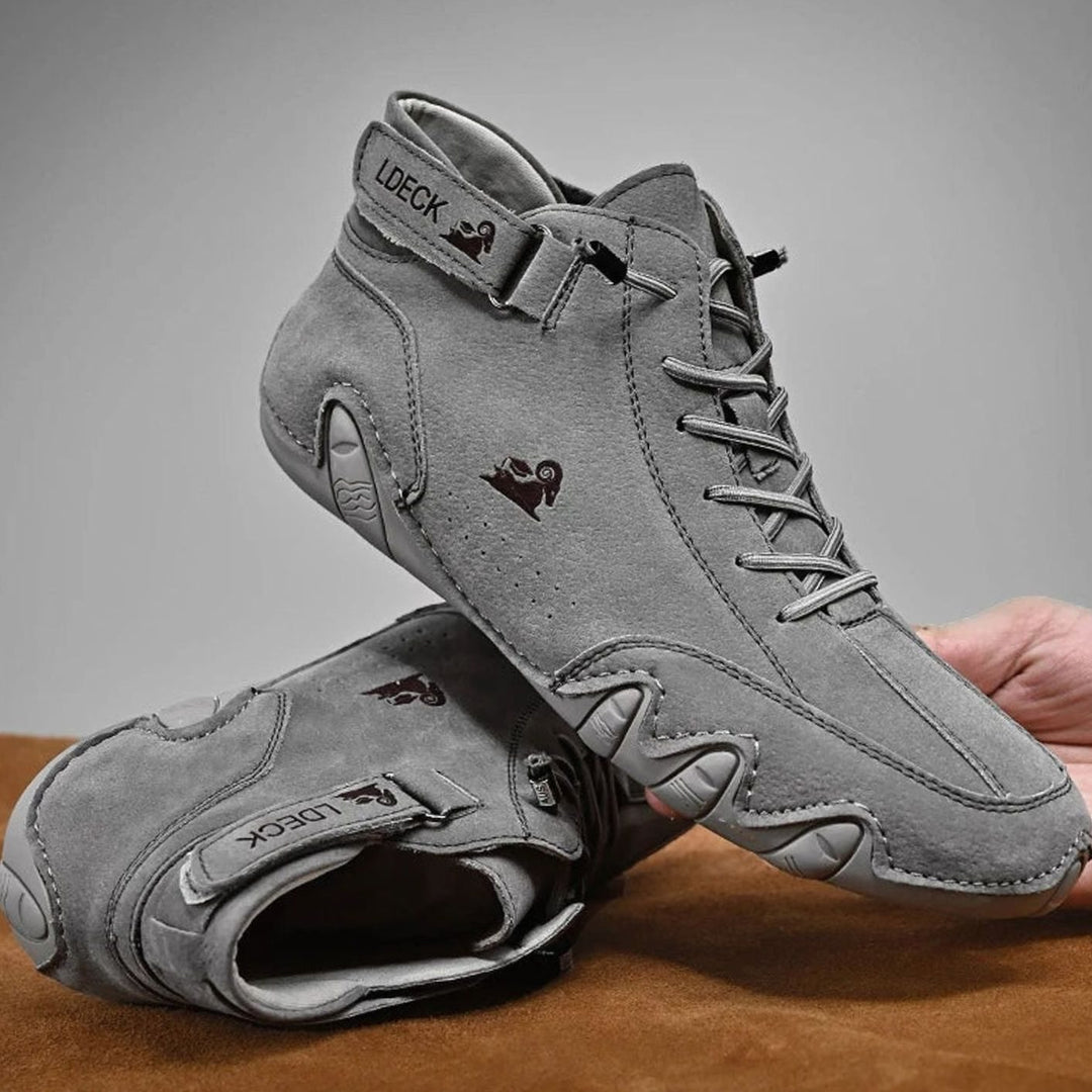 Herren Schnürstiefeletten Leder breite Passform rutschfeste Sohle - Grau