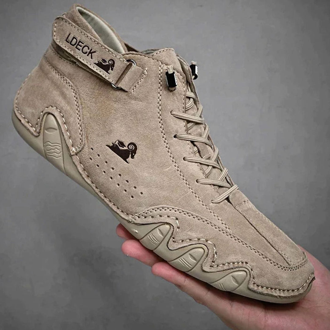 Herren Schnürstiefeletten Leder breite Passform rutschfeste Sohle - Khaki