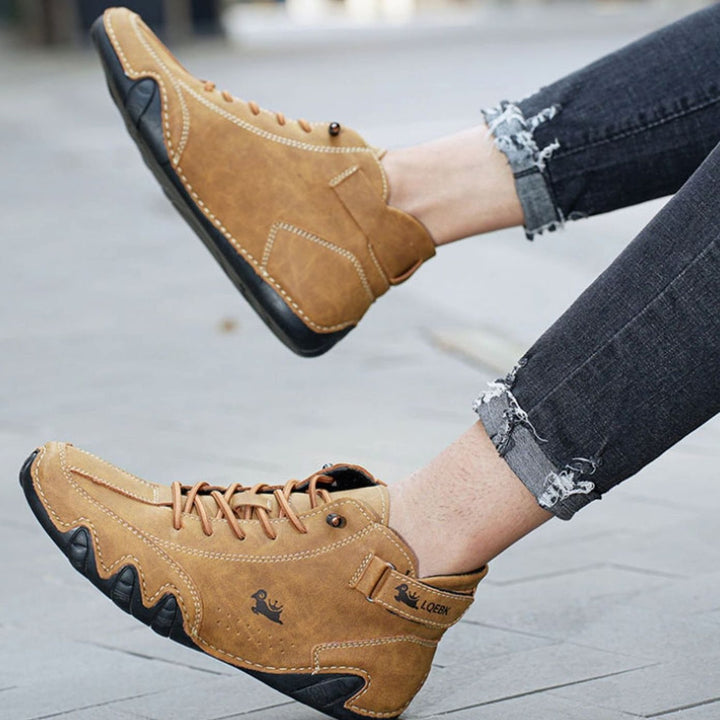 Herren Schnürstiefeletten Leder breite Passform rutschfeste Sohle