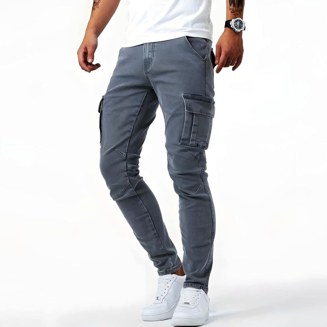 Herren Slim-Fit Cargohose mit schmaler Passform und Seitentaschen - Grau
