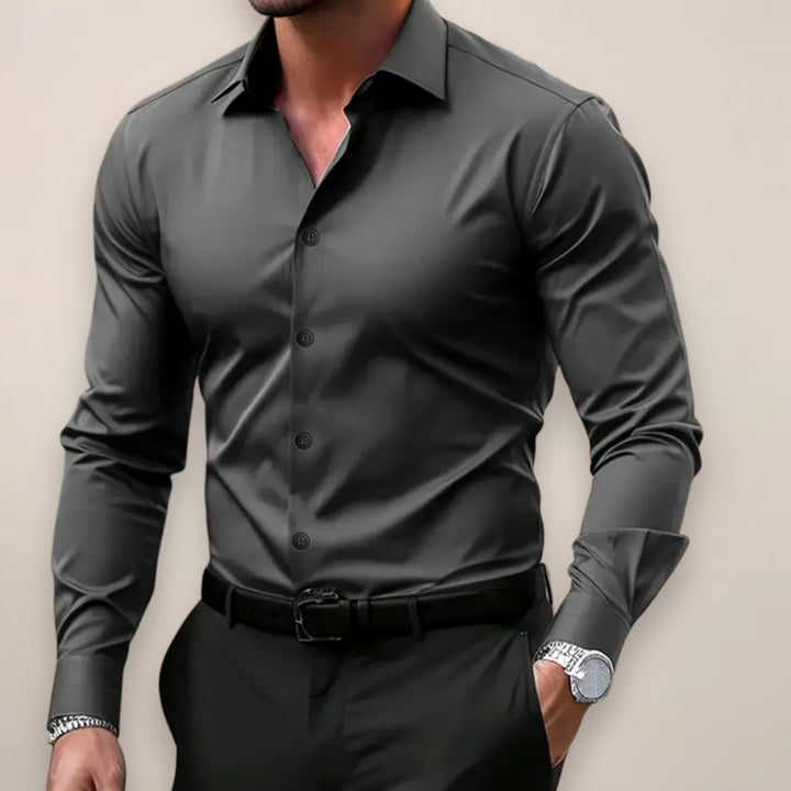 Herren Slim Fit Hemd tailliertes Langarmhemd klassischer Kragen - Dunkelgrau