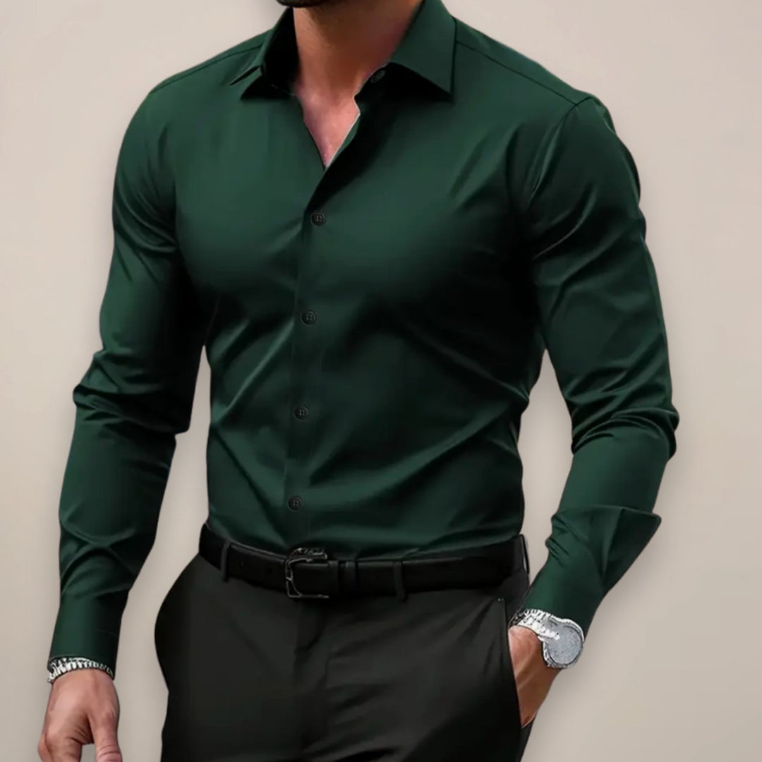 Herren Slim Fit Hemd tailliertes Langarmhemd klassischer Kragen - Dunkelgrün