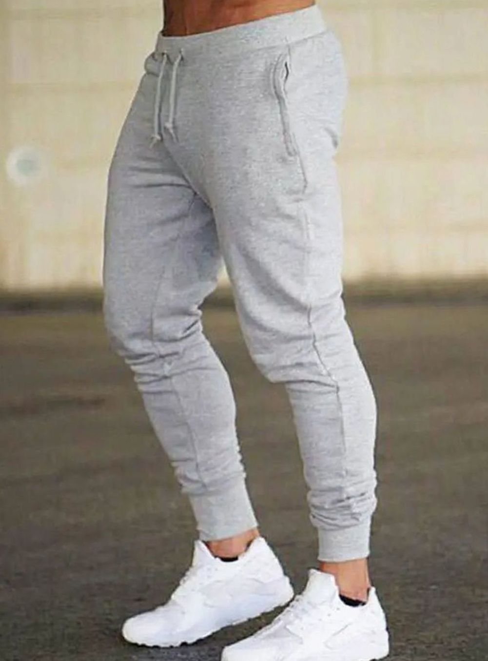 Herren Slim-Fit Jogginghose mit Kordelzug Rippbündchen - Grau