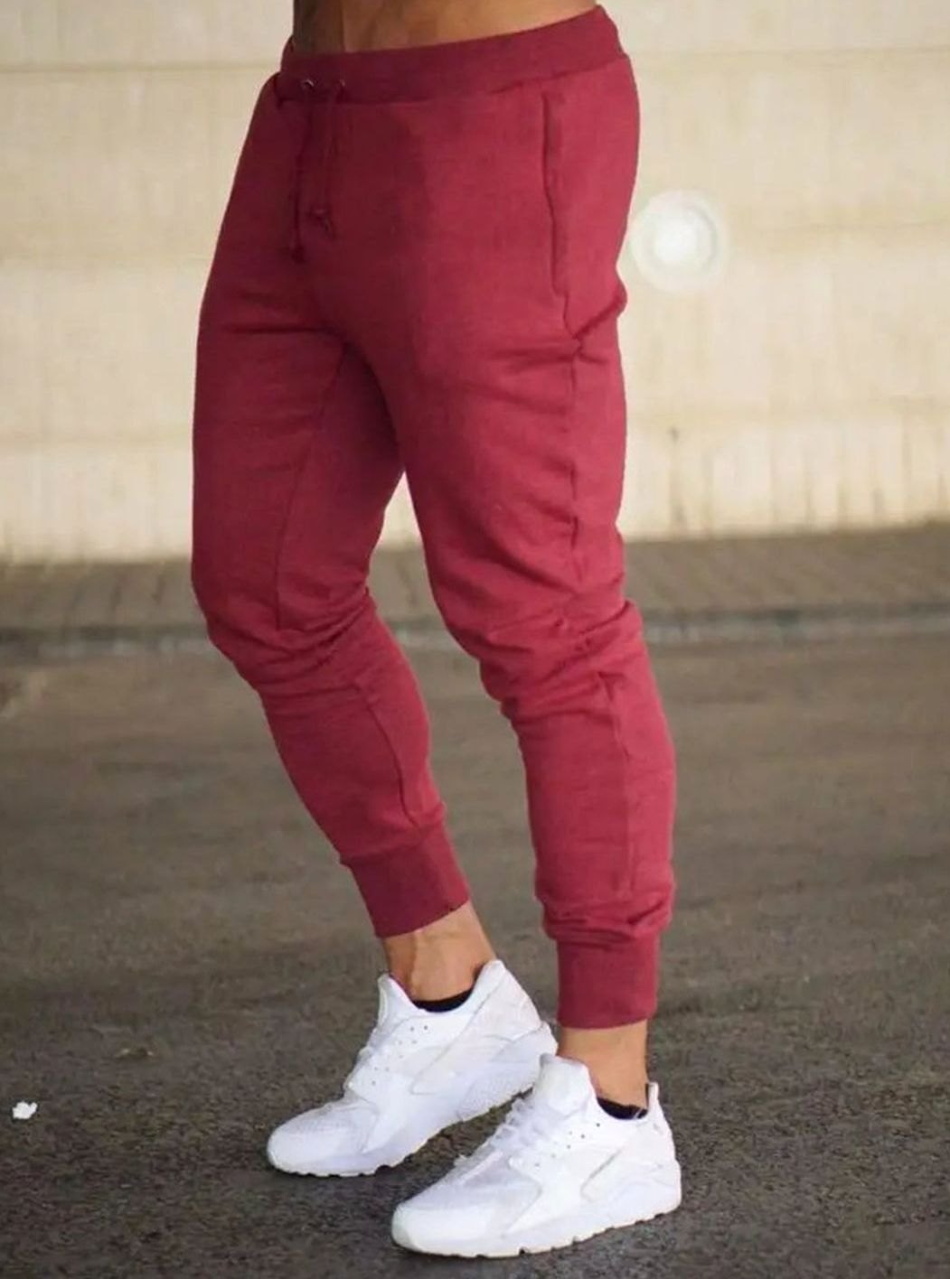 Herren Slim-Fit Jogginghose mit Kordelzug Rippbündchen - Rot
