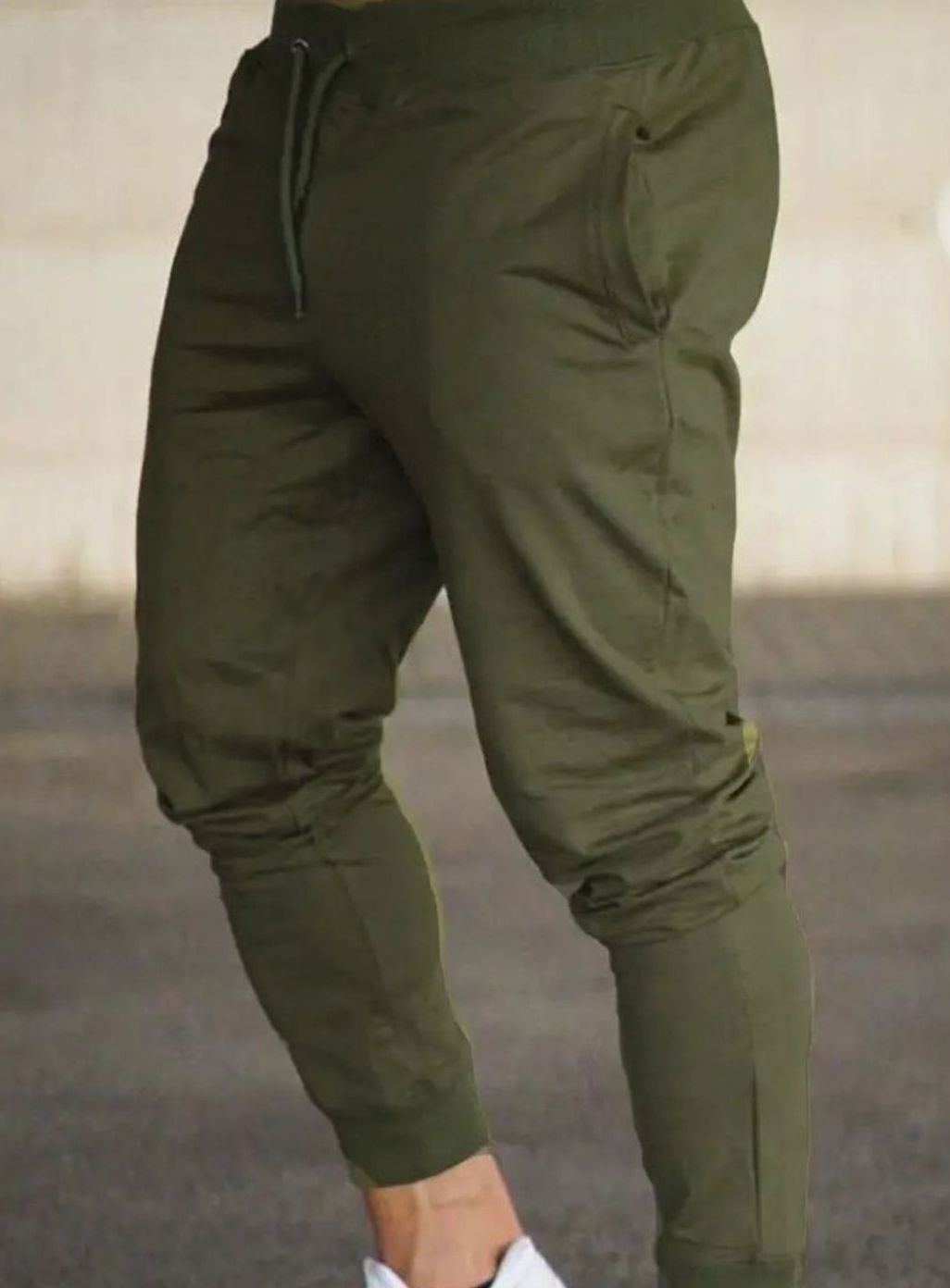 Herren Slim-Fit Jogginghose mit Kordelzug Rippbündchen - Olivgrün
