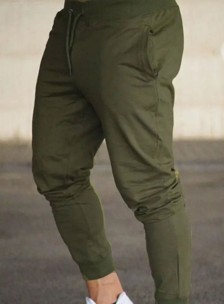 Herren Slim-Fit Jogginghose mit Kordelzug Rippbündchen - Olivgrün